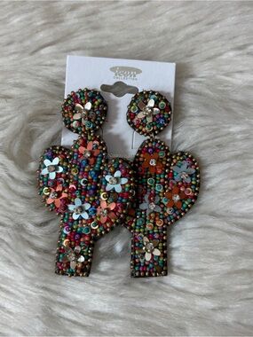 Icon Collection Western Multicolor Beaded Cactus Floral Drop Earrings